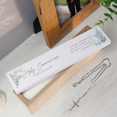 Personalised Leaf Religious Ceremony Wooden Certificate Holder