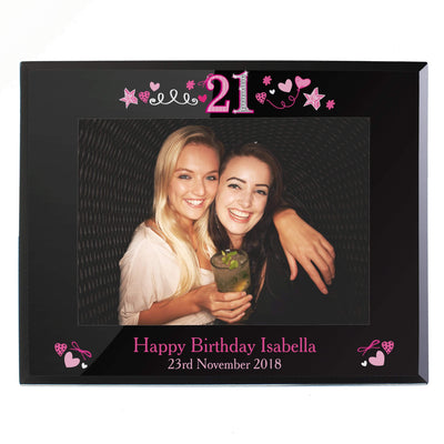 Personalised Memento Photo Frames, Albums and Guestbooks Personalised 21st Birthday Black Glass 7x5 Photo Frame