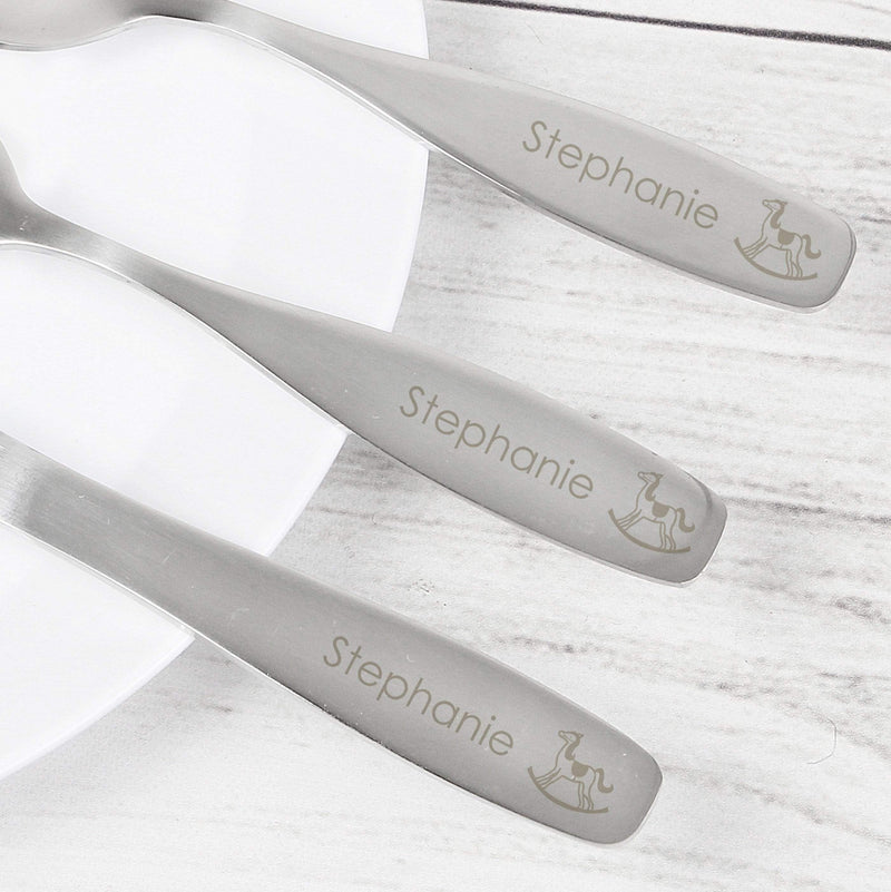 Personalised Memento Mealtime Essentials Personalised 3 Piece Rocking Horse Cutlery Set