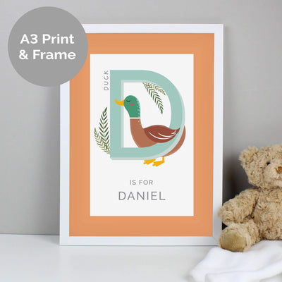Personalised Memento Personalised Animal Alphabet A3 White Framed Print