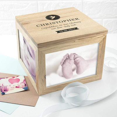 Treat Personalised Christening Oak Photo Keepsake Box