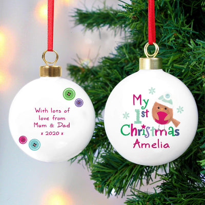 Personalised Memento Personalised Felt Stitch Robin 'My 1st Christmas' Bauble