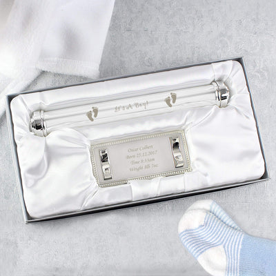Personalised Memento Keepsakes Personalised Its A Boy Silver Plated Certificate Holder
