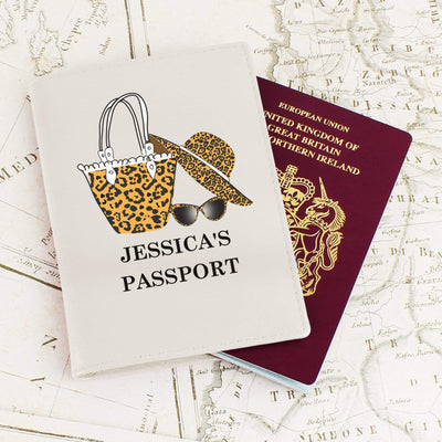 Personalised Memento Leather Personalised Leopard Print Cream Passport Holder