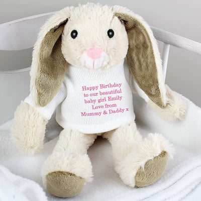 Personalised Memento Plush Personalised Message Bunny Rabbit In Jumper - Pink