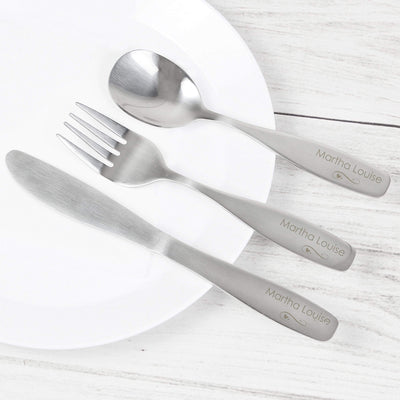 Personalised Memento Mealtime Essentials Personalised 3 Piece Swirls & Hearts Cutlery Set