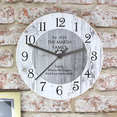 Personalised Memento Clocks & Watches Personalised Any Message Shabby Chic Large Wooden Clock