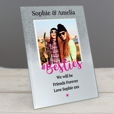 Personalised Memento Photo Frames, Albums and Guestbooks Personalised 'Bestie' 4x4 Glitter Glass Photo Frame