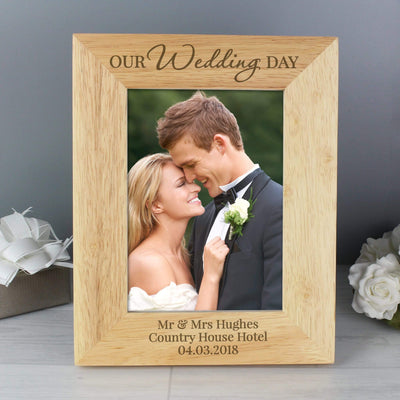 Personalised Memento Wooden Personalised 'Our Wedding Day' 5x7 Wooden Photo Frame