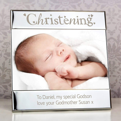 Personalised Memento Photo Frames, Albums and Guestbooks Personalised Silver Christening Square 6x4 Photo Frame