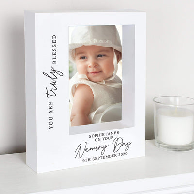 Personalised Memento Photo Frames, Albums and Guestbooks Personalised 'Truly Blessed' Naming Day 5x7 Box Photo Frame