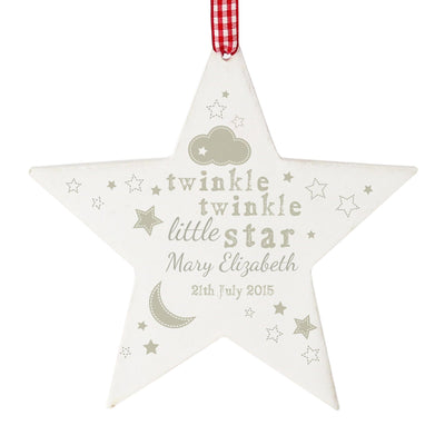 Personalised Memento Hanging Decorations & Signs Personalised Twinkle Twinkle Wooden Star Decoration