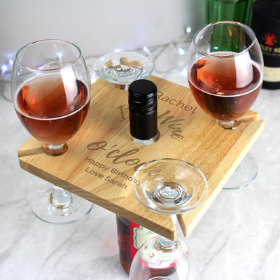 Personalised Memento Personalised Wine O'clock Four Wine Glass Holder & Bottle Butler