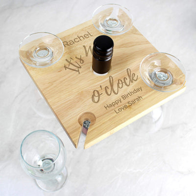 Personalised Memento Personalised Wine O'clock Four Wine Glass Holder & Bottle Butler