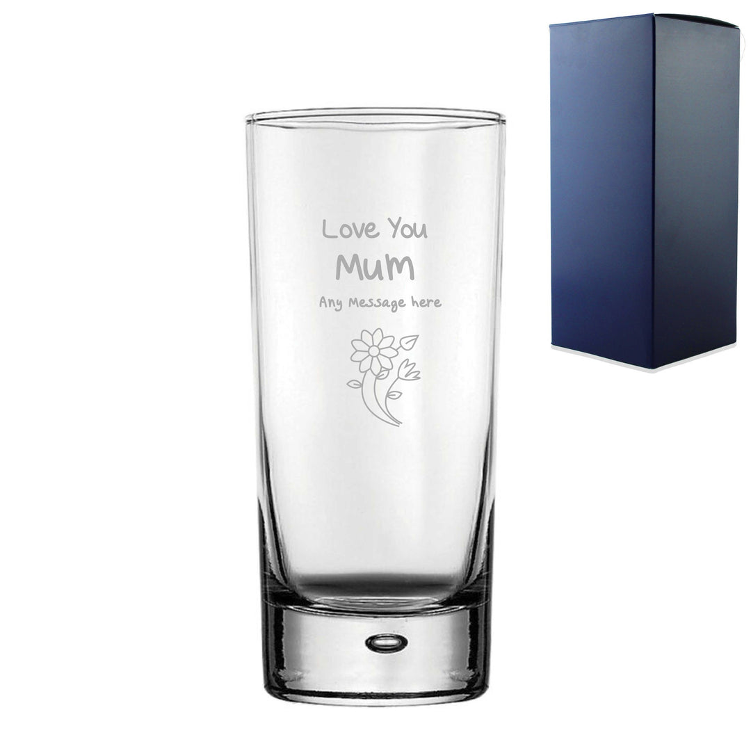 Engraved Hiball Glass 13oz - Love You Mum Flowers (Boxed)