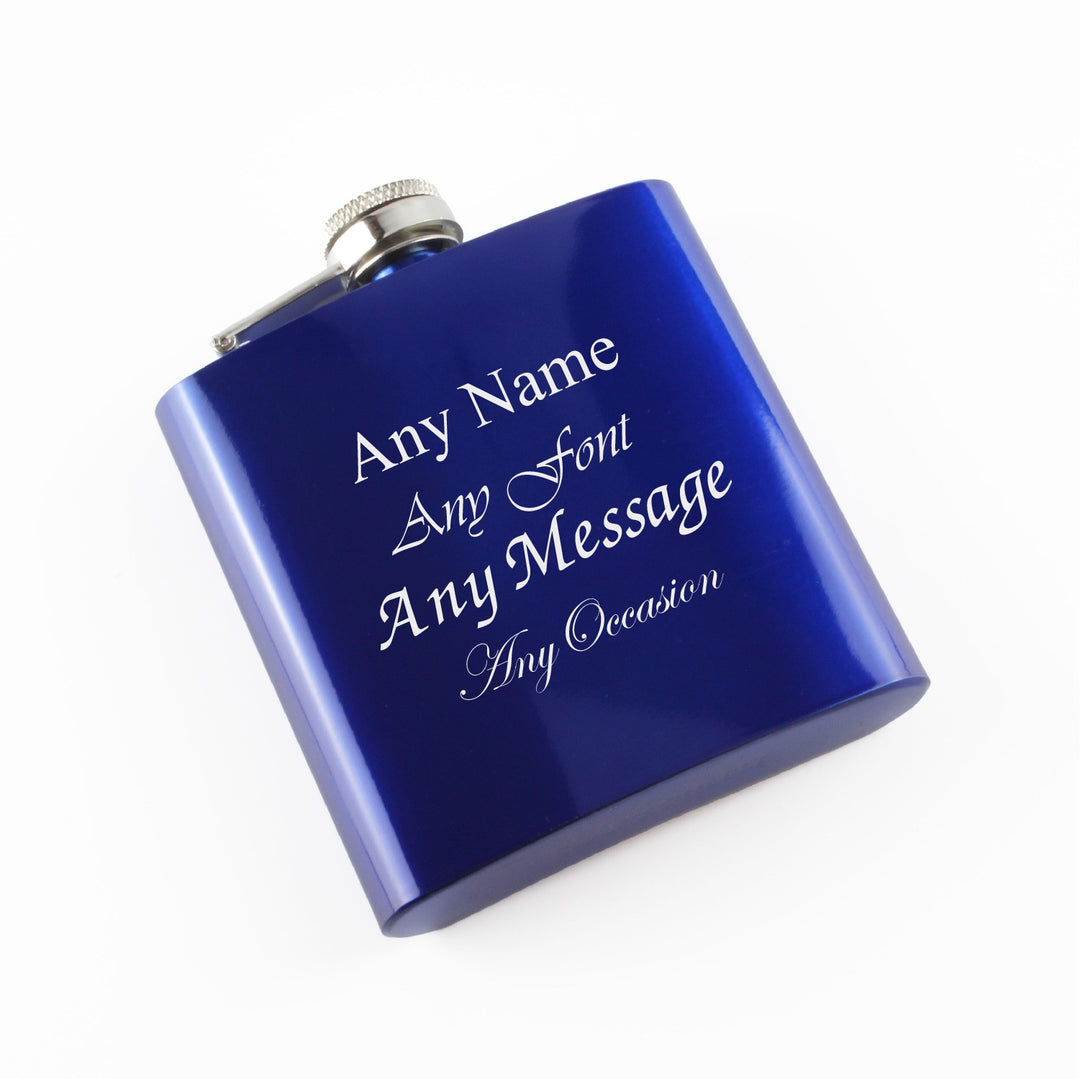 Personalised Blue 6oz Hip Flask with Engraving