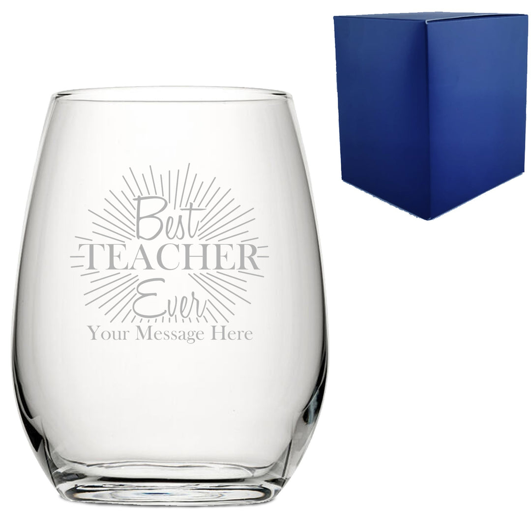 Personalised Best Teacher Ever Stemless Wine Glass