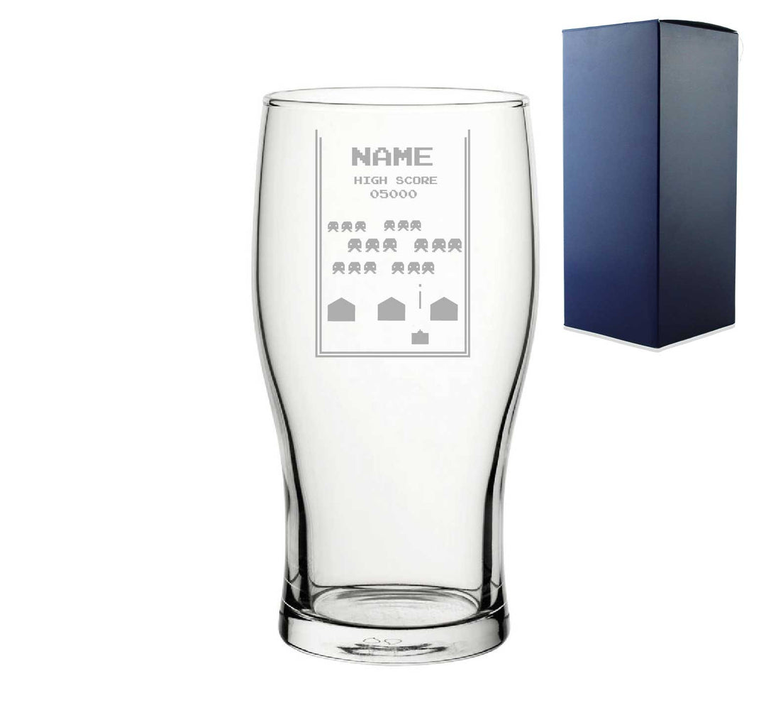 Personalised Retro Space Arcade Engraved Pint Glass