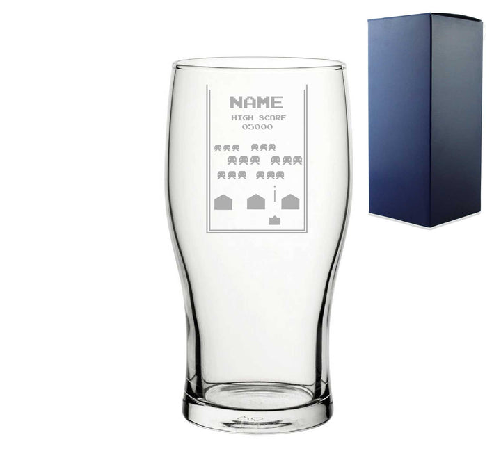 Personalised Retro Space Arcade Engraved Pint Glass