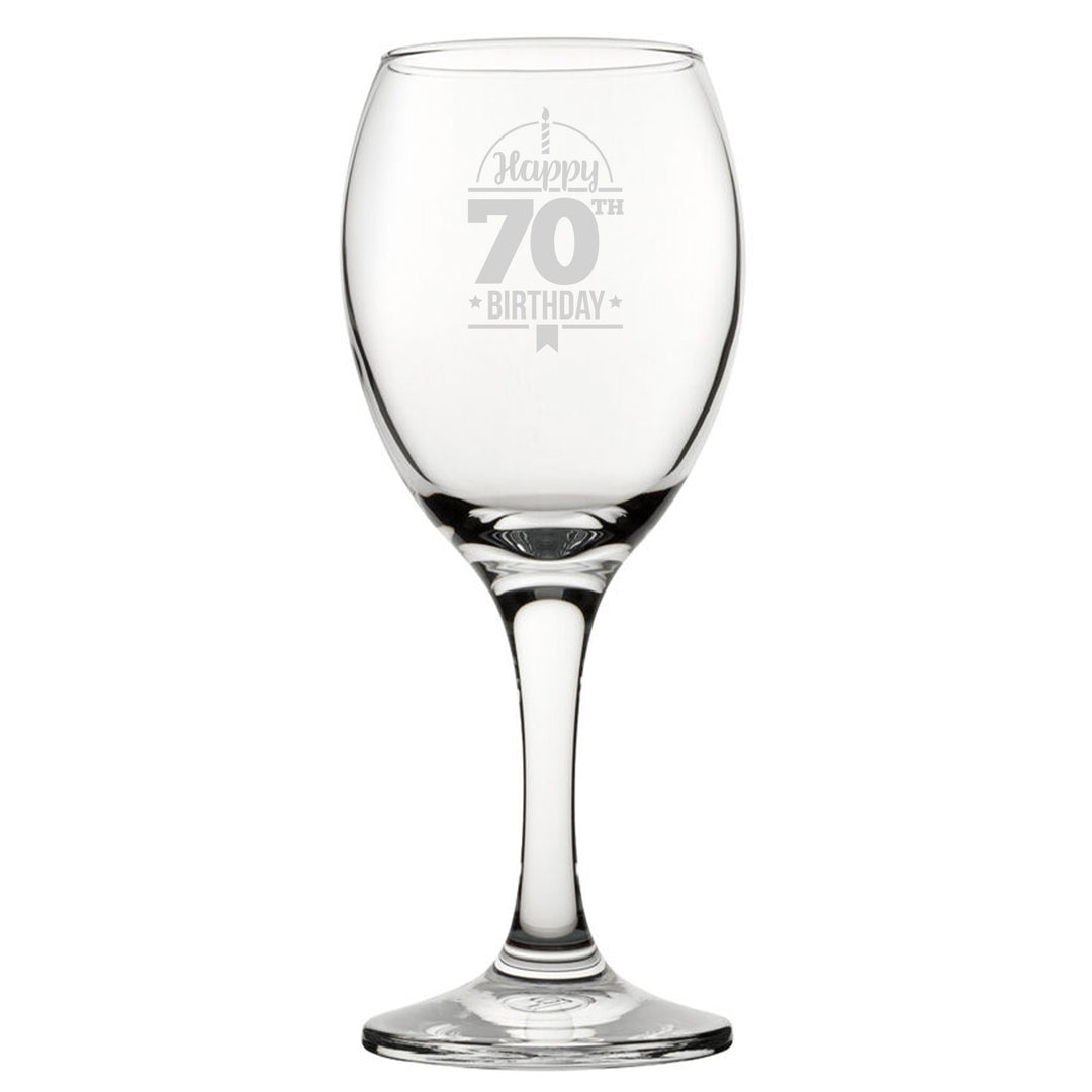 Engraved Happy 70th Birthday Novelty Wine Glass