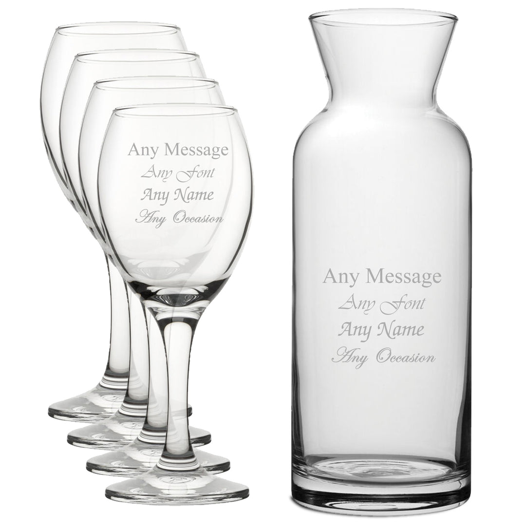 Personalised Wine Glasses and Carafe Set (4 Glasses)