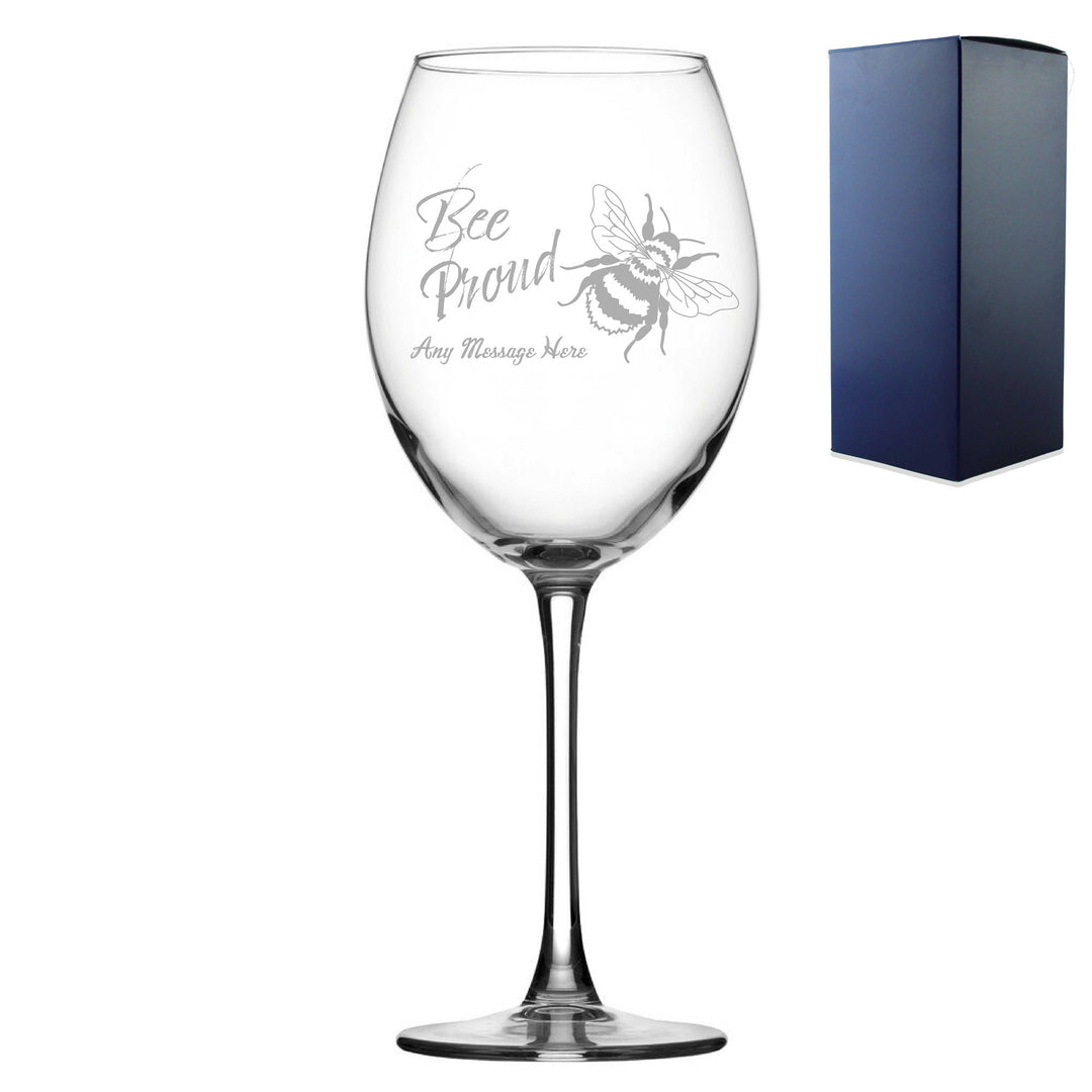 Personalised Engraved Bee Proud Wine Glass with Message
