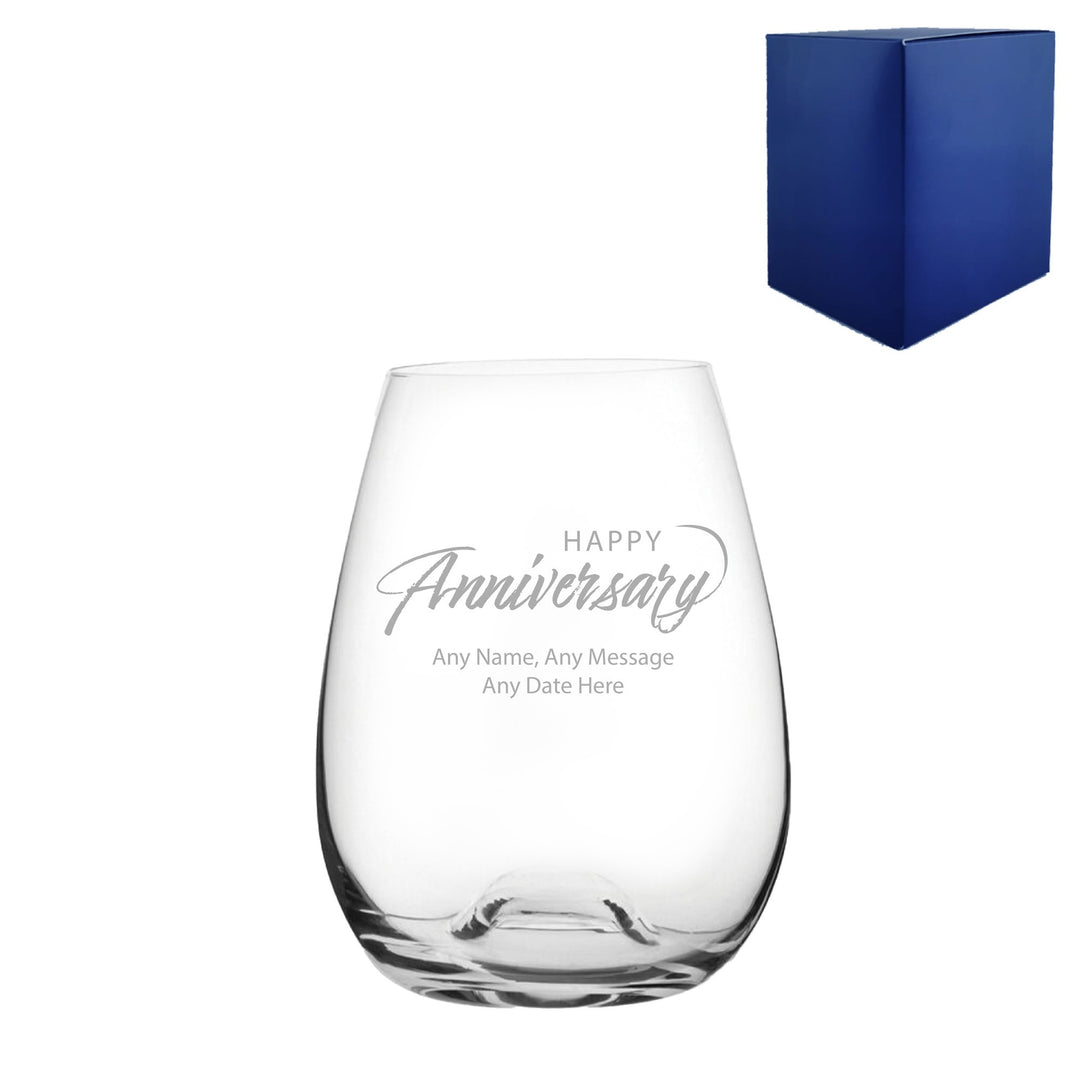 Personalised Anniversary Stemless Wine Glass (15oz)