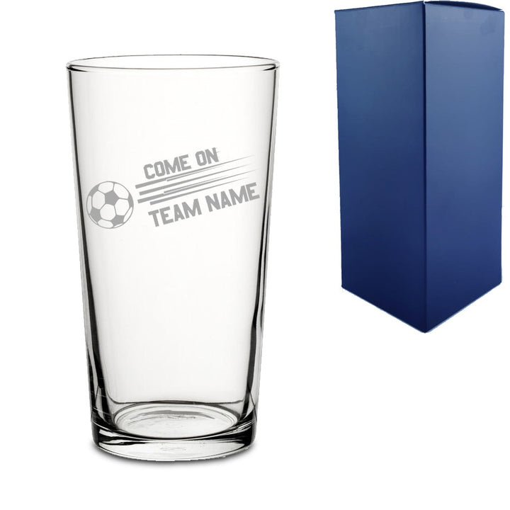Personalised Engraved Football Pint Glass with Come On Design