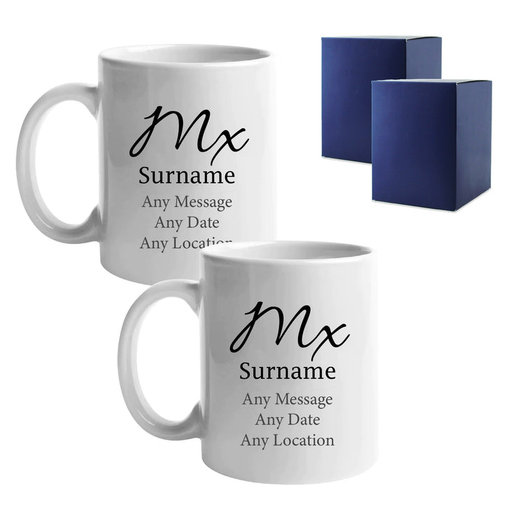 Personalised Gender Neutral Wedding Mug Set with Titles