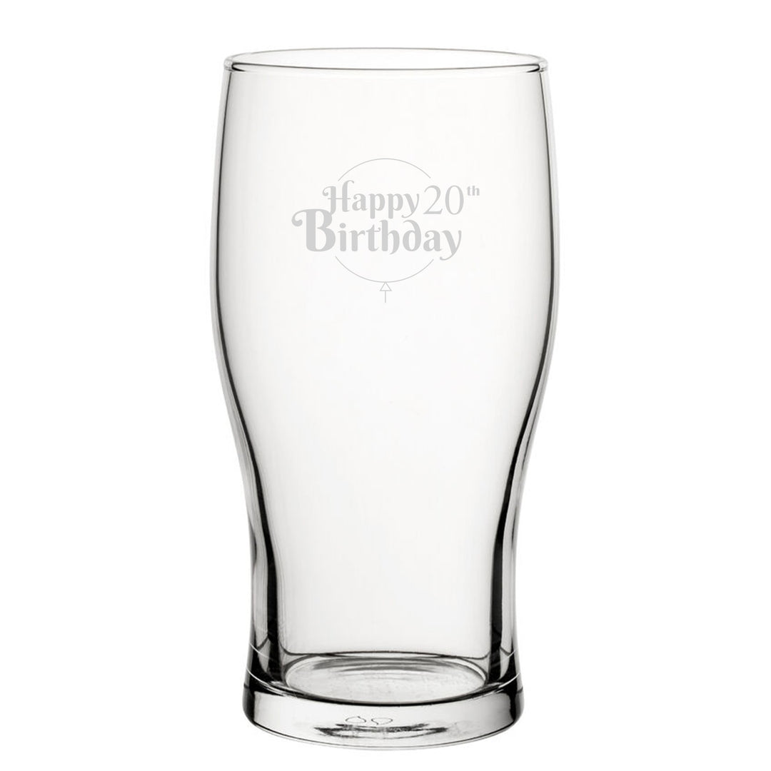 Engraved Happy 20th Birthday Balloon Tulip Pint Glass