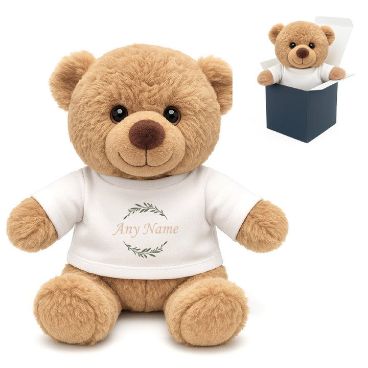 Personalised Teddy Bear with Name T-Shirt and Wreath Design