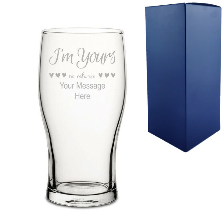Personalised Engraved Pint Glass with No Refunds Design