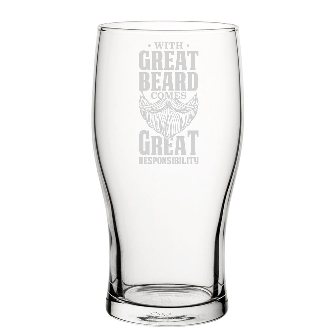 Engraved Tulip Pint Glass - With Great Beard Comes Great Responsibility