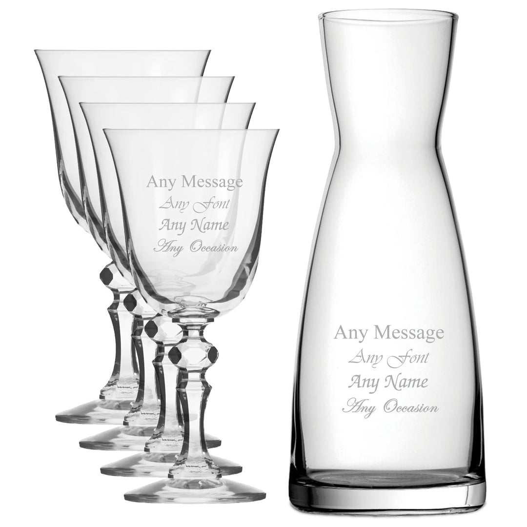 Personalised Crystal Wine Glasses and Carafe Set (4 Glasses)