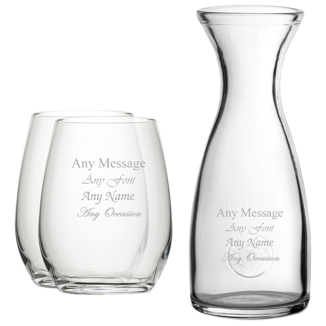 Personalised Stemless Wine Glasses and 1L Carafe Gift Set