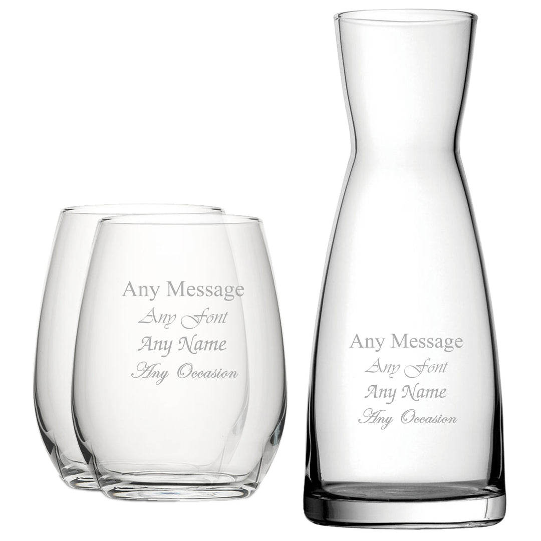 Personalised Stemless Wine Glasses and Carafe Set