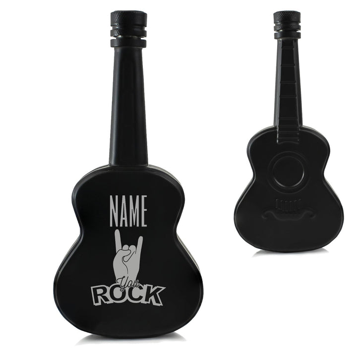 Personalised Black Guitar Hip Flask with You Rock Design