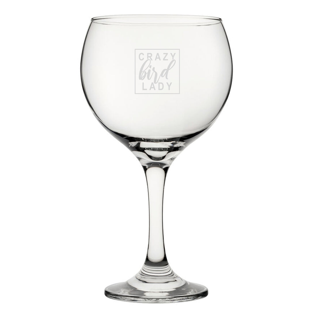 Engraved Gin Balloon Glass - Crazy Bird Lady
