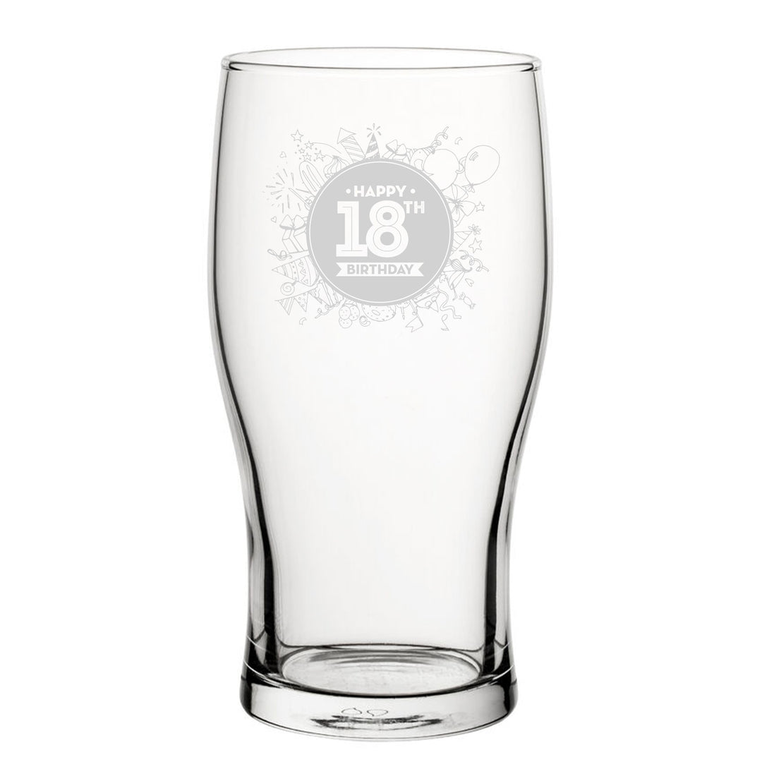 Engraved Tulip Pint Glass - Happy 18th Birthday