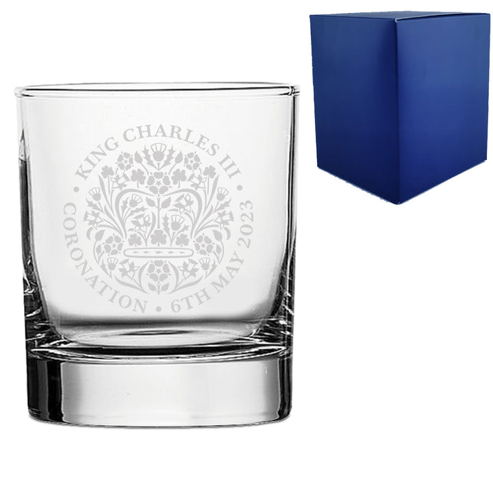 Engraved King Charles III Coronation Emblem Whisky Tumbler