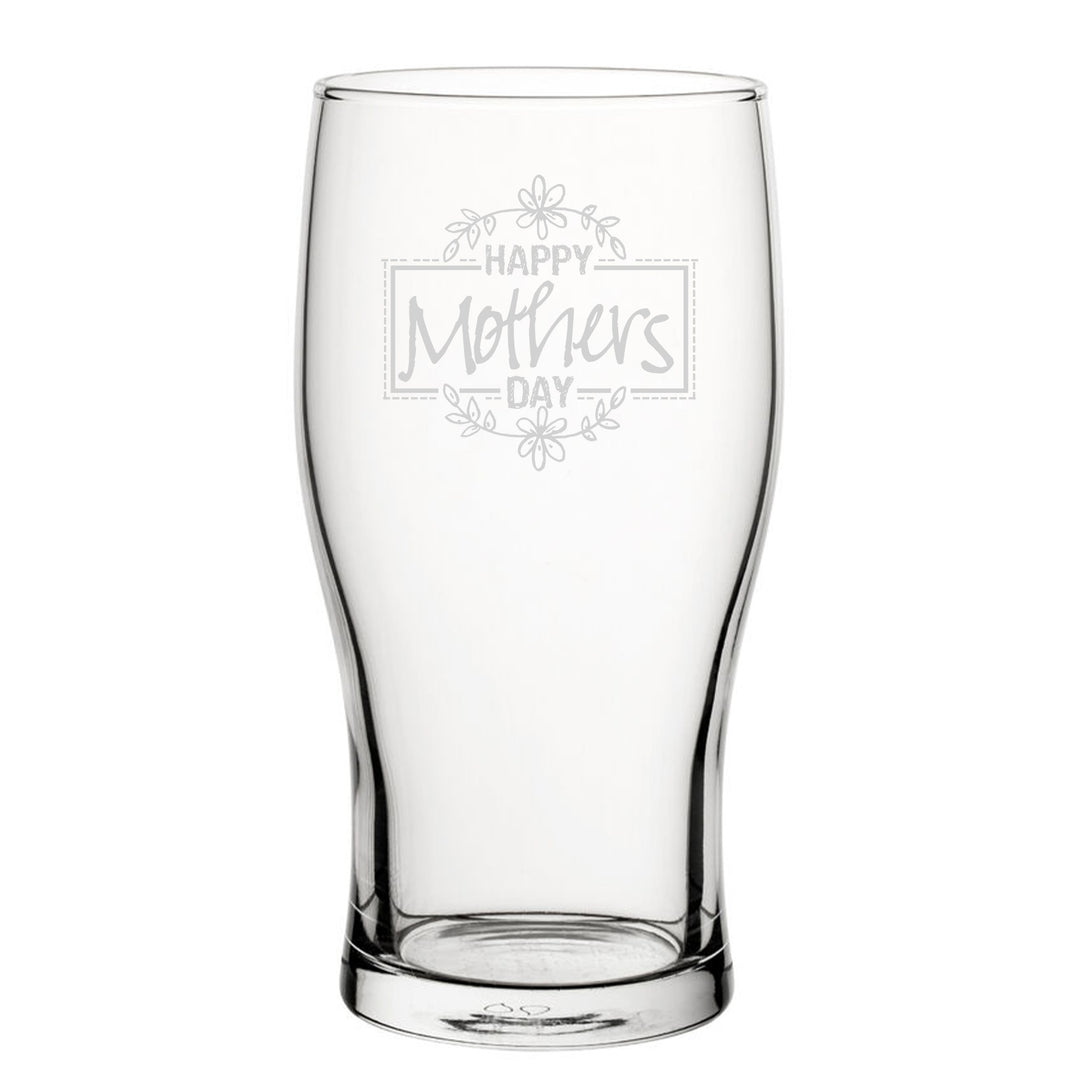 Engraved Tulip Pint Glass - Happy Mother&