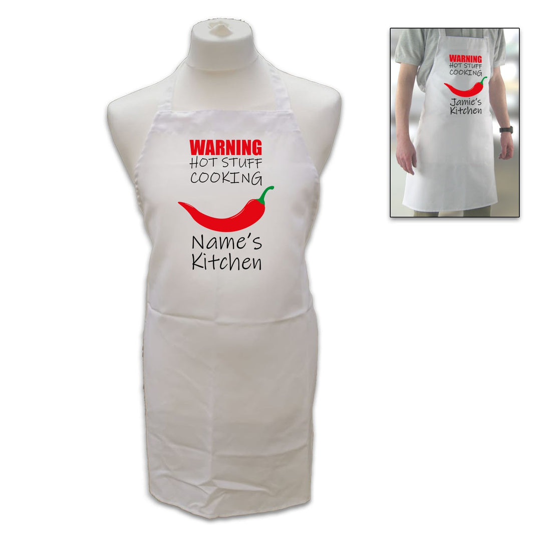 Personalised White Adult Apron – Hot Stuff Name&