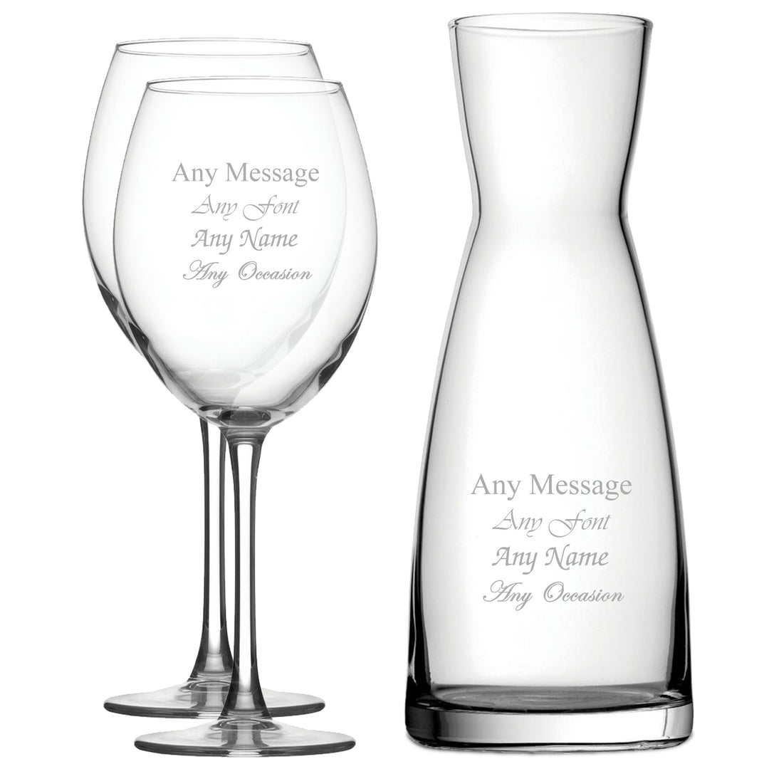 Personalised 2 Wine Glasses and Carafe Set with Message