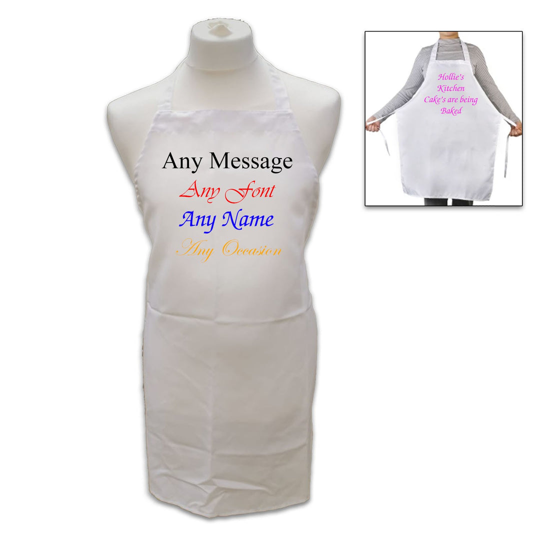Personalised White Adult Apron with Text, Font &amp; Clipart