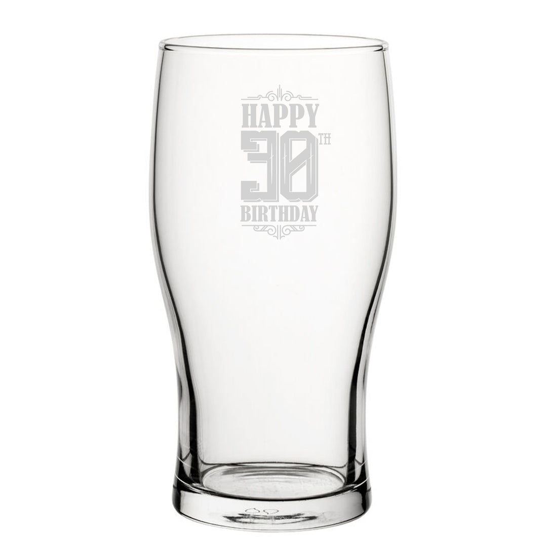 Engraved Happy 30th Birthday Tulip Pint Glass