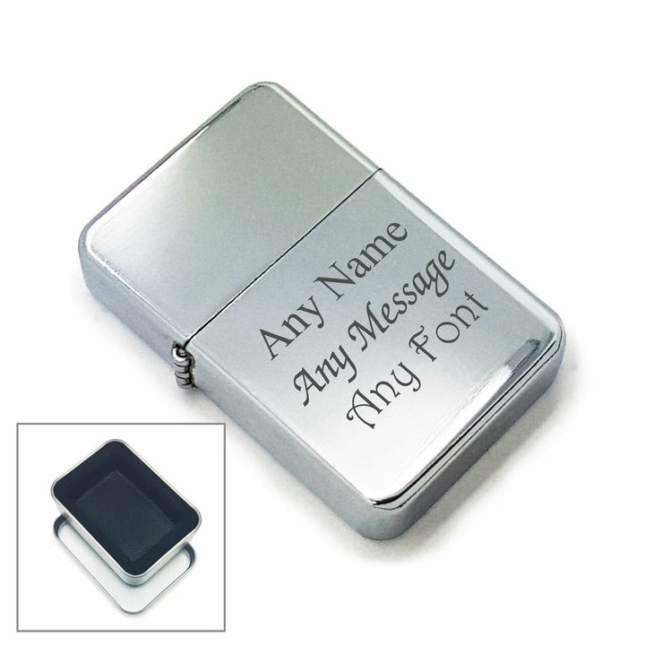 Personalised Stainless Steel Lighter in Metal Tin Gift Box