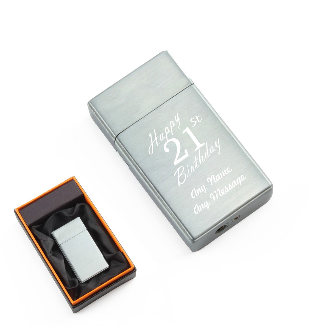 Engraved Silver Jet Gas Lighter - Happy 21st Birthday