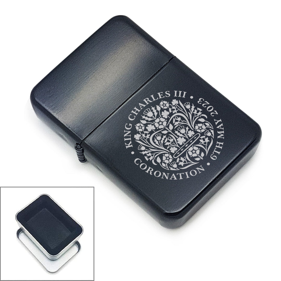 Engraved King’s Coronation Emblem Black Lighter