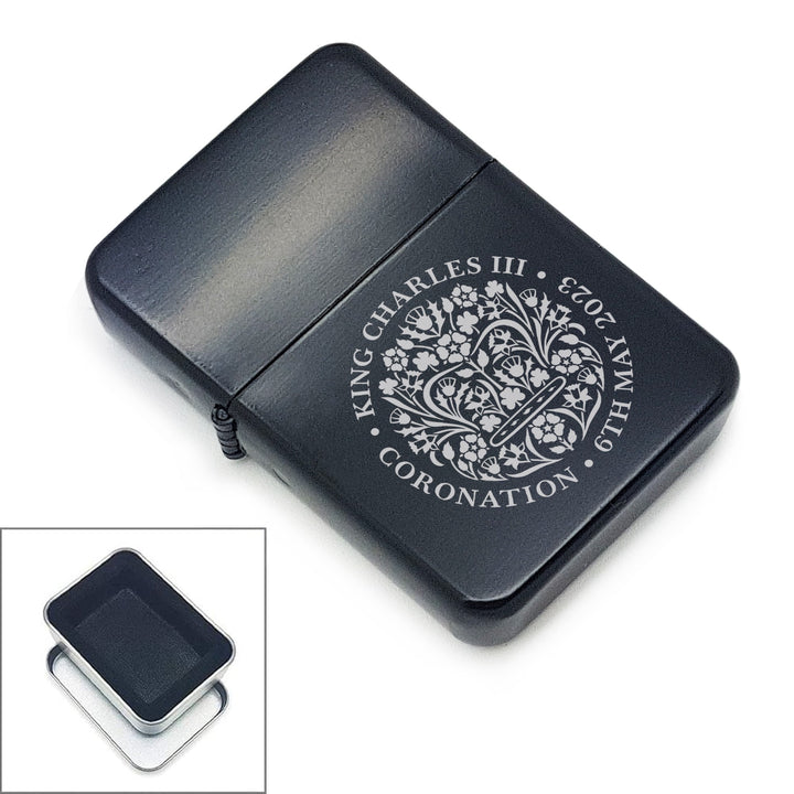 Engraved King’s Coronation Emblem Black Lighter