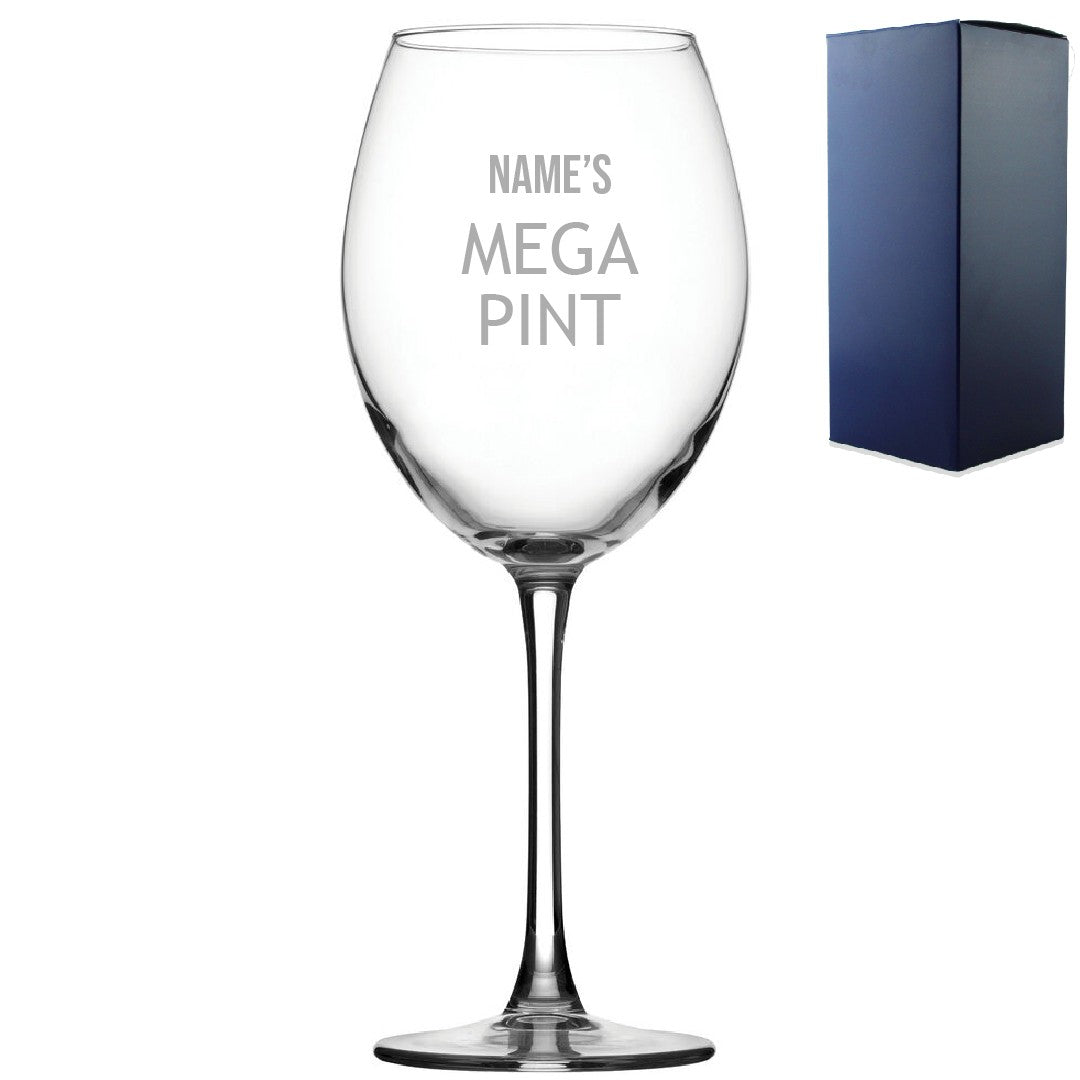Personalised Mega Pint Wine Glass with Engraved Text